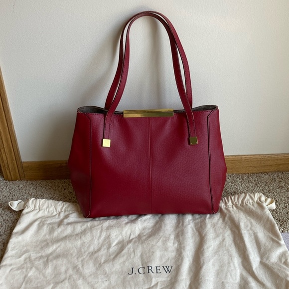 J.Crew Women’s Red Leather Tote Bag Shoulder Bag Purse w/ Dust Bag - Picture 1 of 16